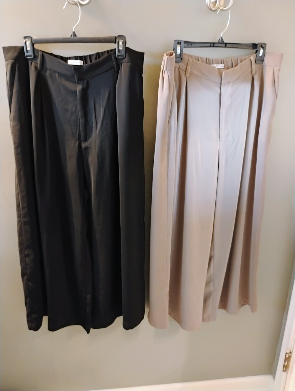 2 Pairs Tronjori Women High Waist Wide Leg  Pants Trousers Black & Tan Size XXL